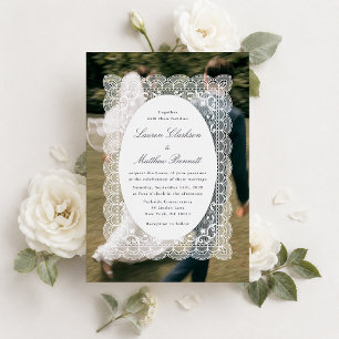 Modern One Photo Lace Wedding Invitation