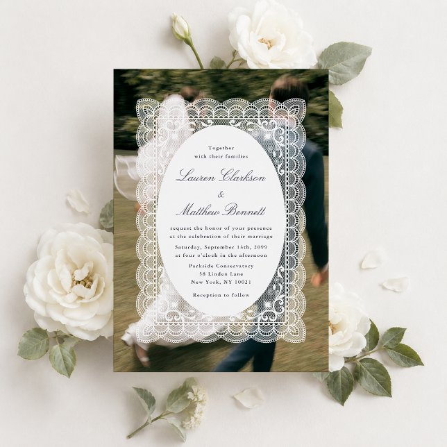 Modern One Photo Lace Wedding Invitation (Creator Uploaded)
