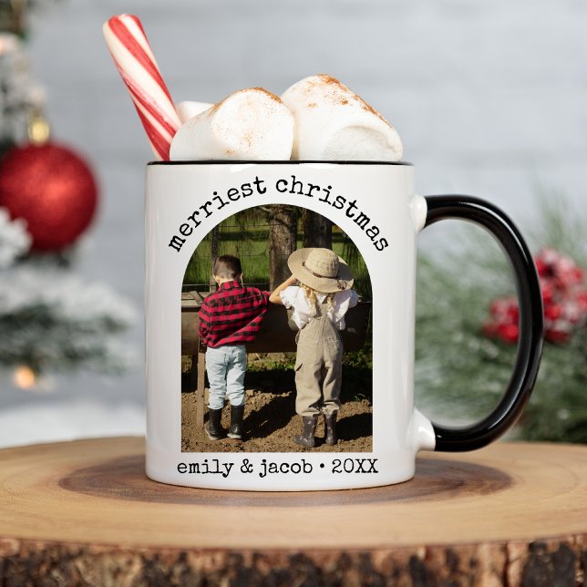 Modern One Photo Minimalist Simple Arch Christmas Mug (Creator Uploaded)