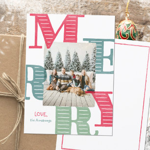 Modern One Photo Watercolor Typography Holiday Card
