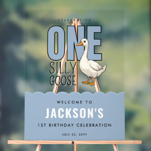 Modern One Silly Goose 1st Birthday Welcome Sign