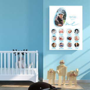 Modern One Year Milestone Baby Boy Photo Collage  Poster