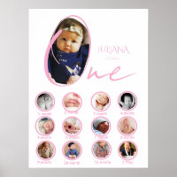 Modern One Year Milestone Baby Girl Photo Collage