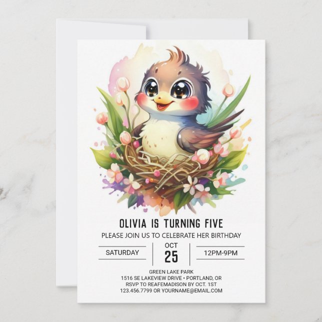 Modern Online Bird Birthday  Invitation (Front)