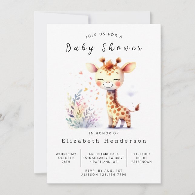 Modern Online Giraffe Baby Shower Invitation (Front)