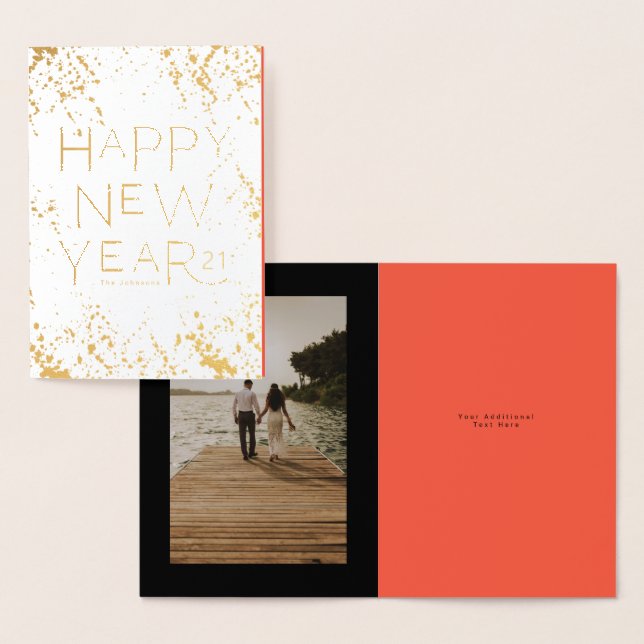 Modern Onyx Cherry Happy New Years Photo Real Foil Card (Display)