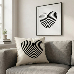 Modern Op Art Concentric Black and White Heart Canvas Print
