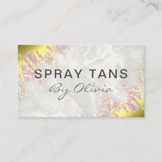 Modern Opal And Gold Spray Tanning Service Business Card (Front)