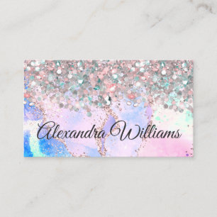 Modern Opal Gold Agate Holographic Glitter Business Card