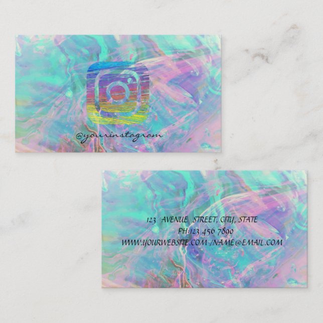 Modern Opal Iridescent Instagram Social Media  Business Card (Front/Back)