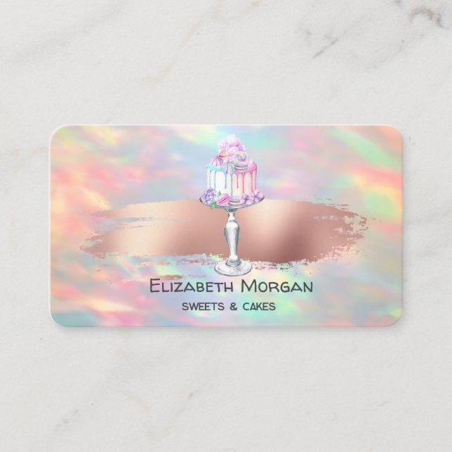 Modern,Opal,Rose Gold Brush Stroke,Cake Business Card (Front)