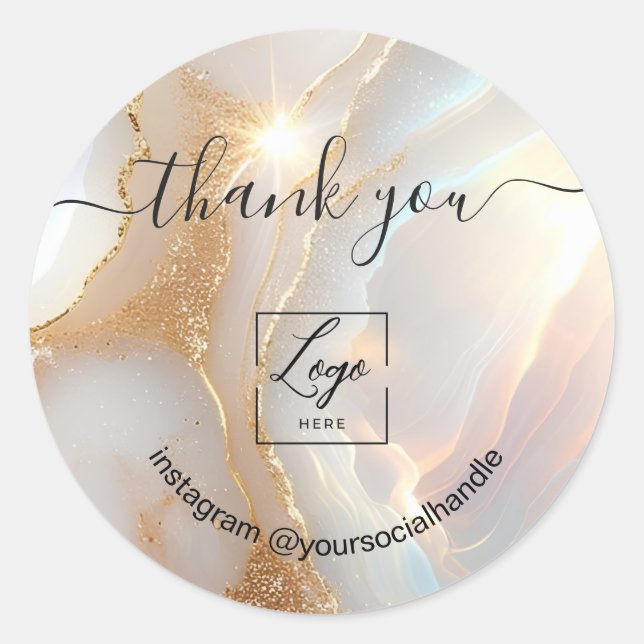 Modern opal stone custom logo name thank you  classic round sticker (Front)