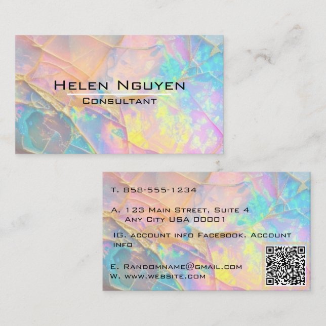 Modern Opal Stone Simulated Hologram Gold Vein Business Card (Front/Back)
