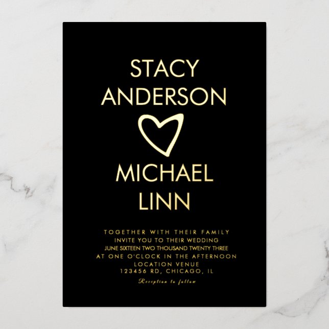 Modern Open Heart Hand Drawn Wedding Pressed Foil  (Front)