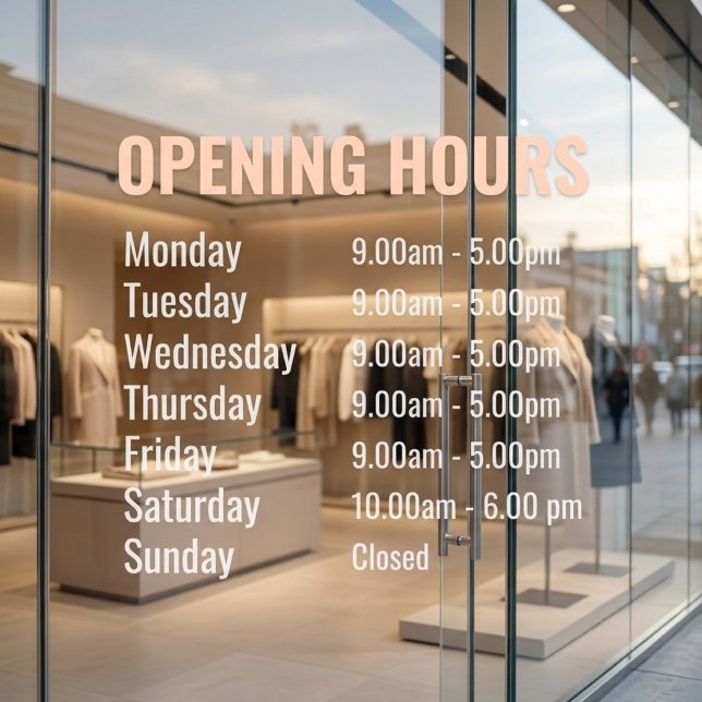 Modern Opening Hours Custom Pink Business Store Window Cling (Creator Uploaded)