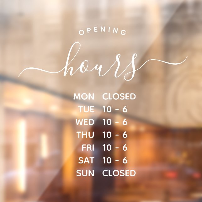 Modern Opening Hours Elegant Script Small Business Window Cling (Sheet 2)