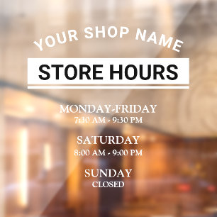 Modern Opening Hours Elegant Script Small Business Window Cling