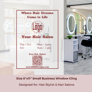 Modern Opening Hours QR code Salon  Window Cling
