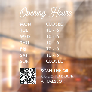 Modern Opening Hours QR Code Script Small Business Window Cling