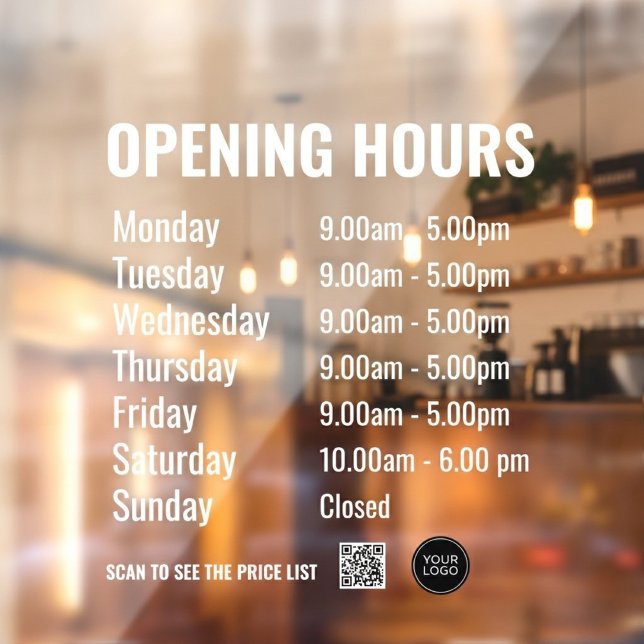 Modern Opening Hours Sign with QR Code  (Creator Uploaded)