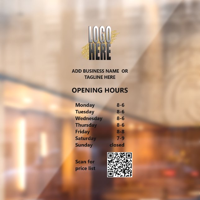 Modern Opening Hours with QR Code Business Logo  Window Cling (Sheet 2)