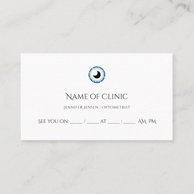 Modern Optometrist Simple Blue Eye Appointment Card (Front)