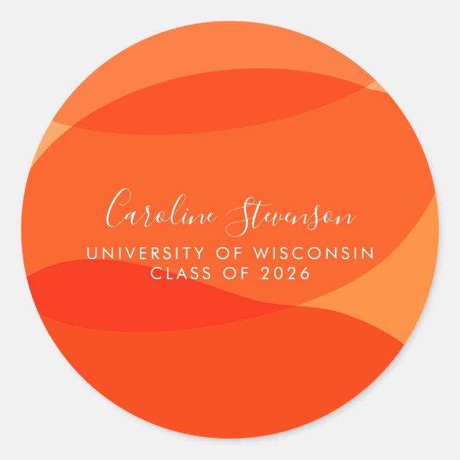 Modern Orange Abstract Shapes Custom Graduation Classic Round Sticker (Front)
