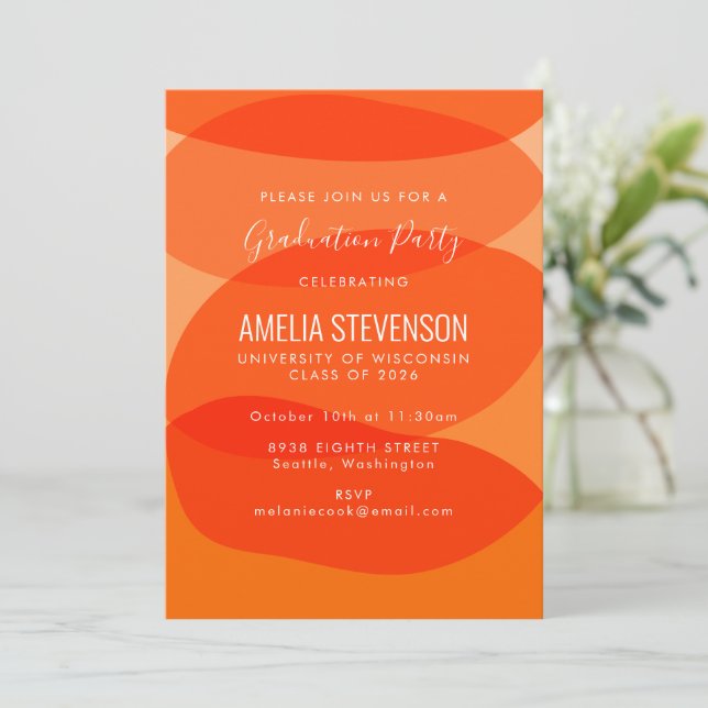 Modern Orange Abstract Shapes Graduation Party Invitation (Standing Front)