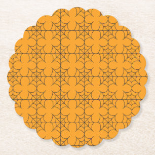 Modern Orange and Black Linear Spider Web Paper Coaster