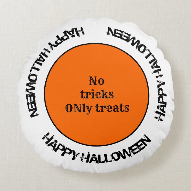 Modern Orange and Black Typography Happy Halloween Round Cushion (Front)