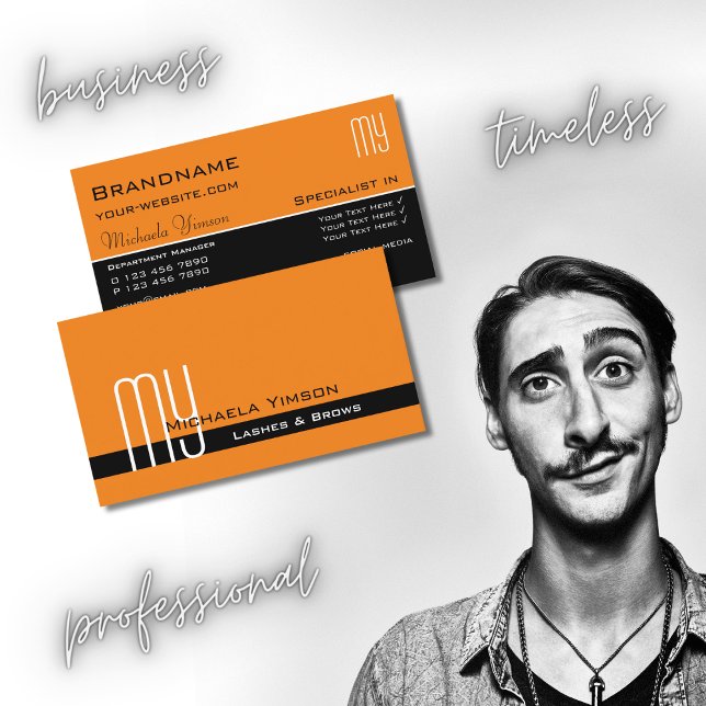 Modern Orange and Black with Initials Professional Business Card (Creator Uploaded)