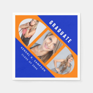 Modern Orange and Blue Graduation Photo Collage Napkin