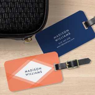 Modern Orange and Blue Layered Geometric Luggage Tag