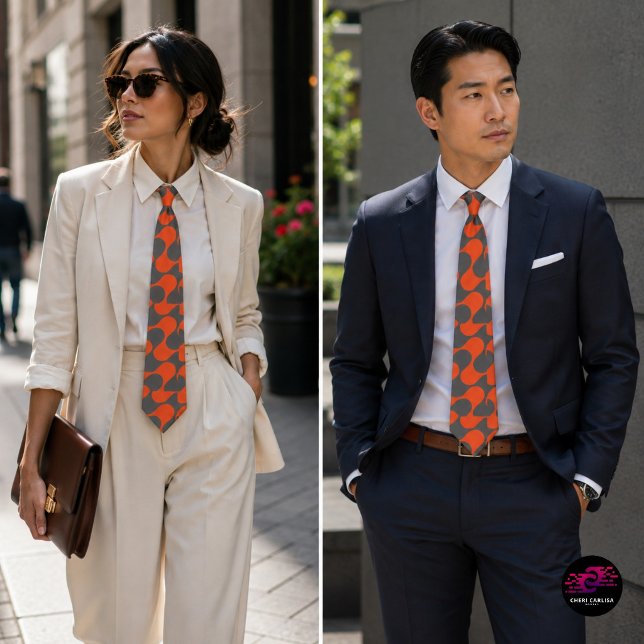 Modern Orange And Gray Abstract Geometric Pattern Tie (One tie. Two ways to own it. 🧡)