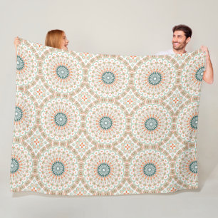 Modern Orange and Green Mandala Pattern Fleece Blanket