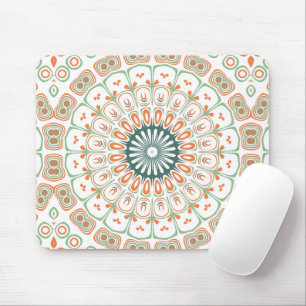 Modern Orange and Green Mandala Pattern Mouse Mat
