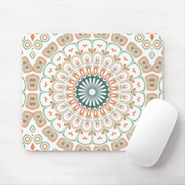 Modern Orange and Green Mandala Pattern Mouse Mat (With Mouse)