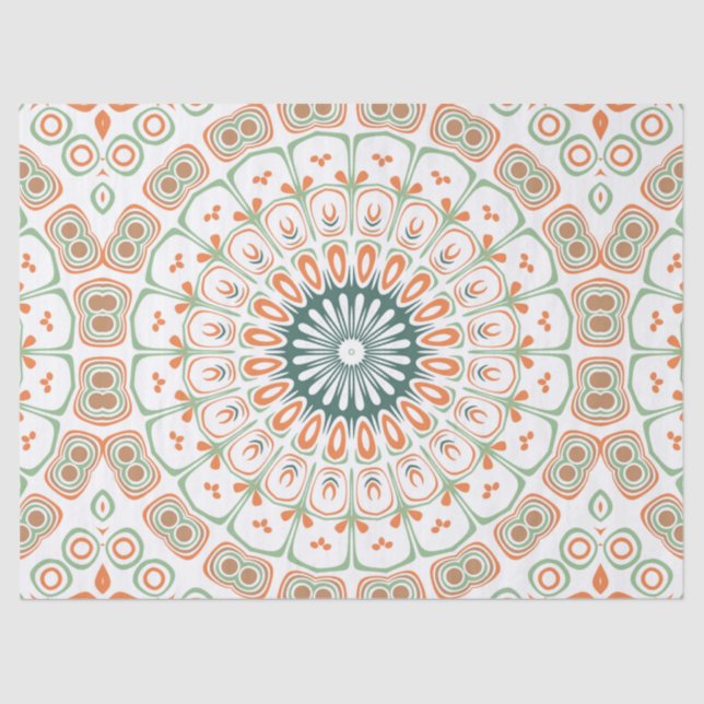 Modern Orange and Green Mandala Pattern Tissue Paper (Front)