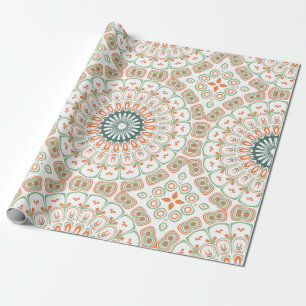 Modern Orange and Green Mandala Pattern Wrapping Paper