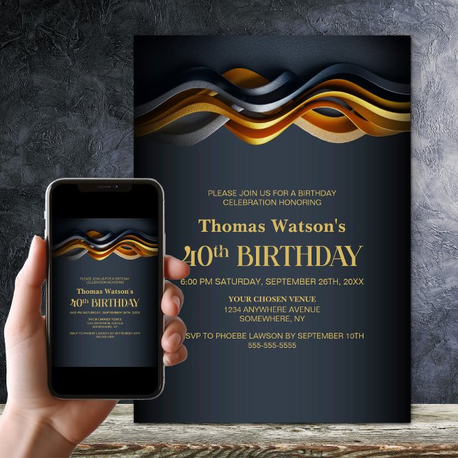 Modern Orange and Grey 40th Birthday Party Invitation (Creator Uploaded)