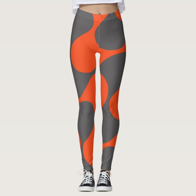 Modern Orange And Grey Abstract Geometric Pattern Leggings (Front)