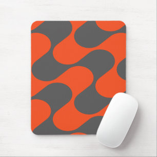 Modern Orange And Grey Abstract Geometric Pattern Mouse Mat