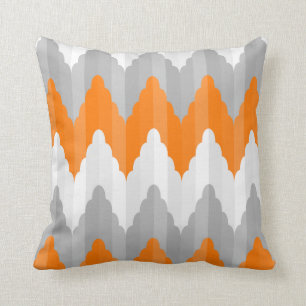 Modern Orange And Grey Chevron Striped Pattern Cushion
