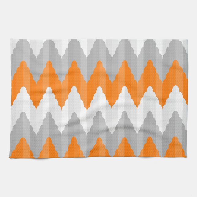 Modern Orange And Grey Chevron Striped Pattern Tea Towel (Horizontal)