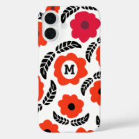 Modern Orange and Red Floral Monogram