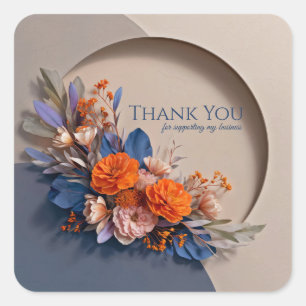 Modern Orange and Teal Blue Floral Papercraft Square Sticker