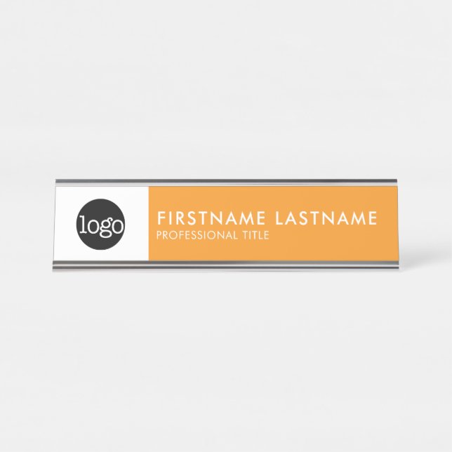 Modern Orange and White - Add Logo, Name, Title Desk Name Plate (Front)