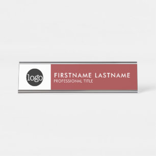 Modern Orange and White - Add Logo, Name, Title Desk Name Plate