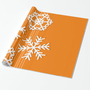 Modern orange and white Christmas  snowflakes Wrapping Paper