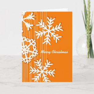 Modern orange and white Christmas white snowflakes Holiday Card